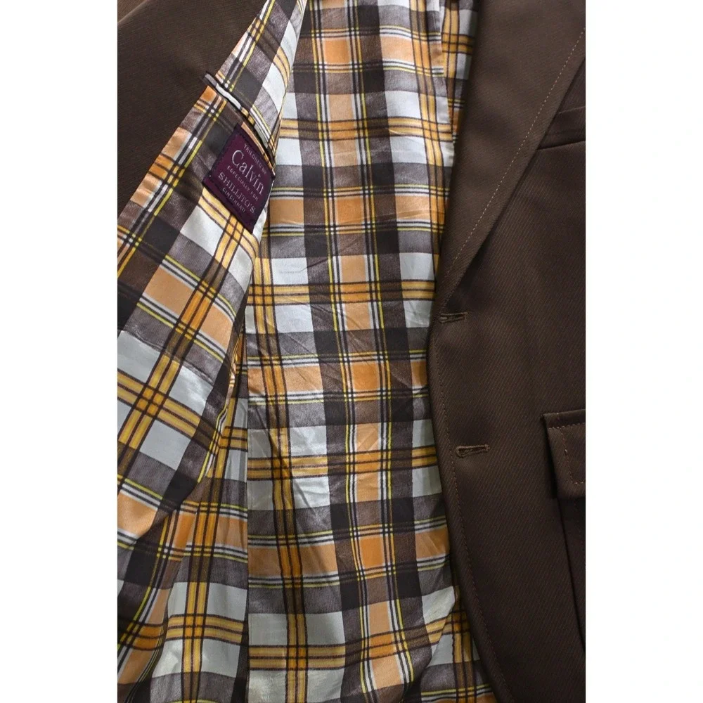 Vintage Calvin Tailored Brown Blazer Sport Coat Plaid Lined Jacket 40R